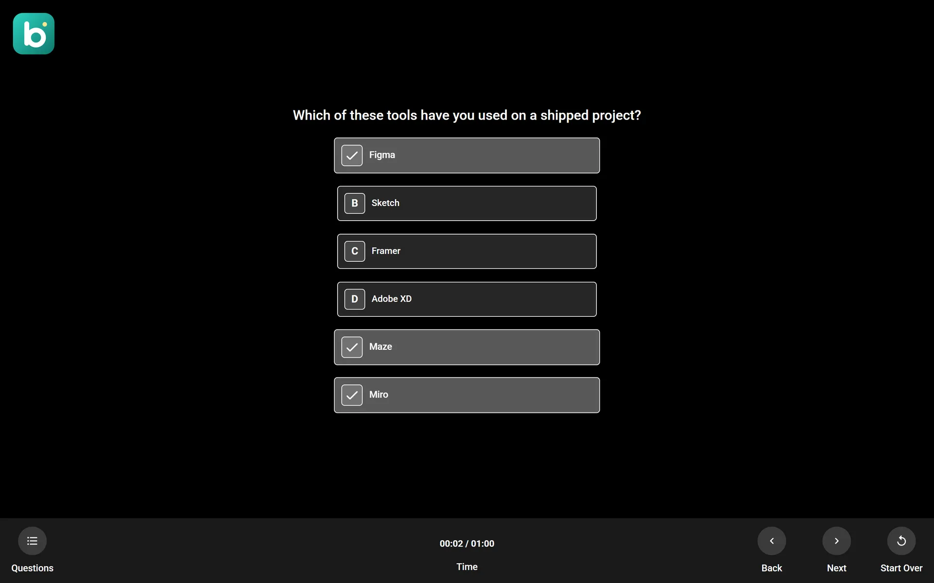 A multiple-choice question in the interview.