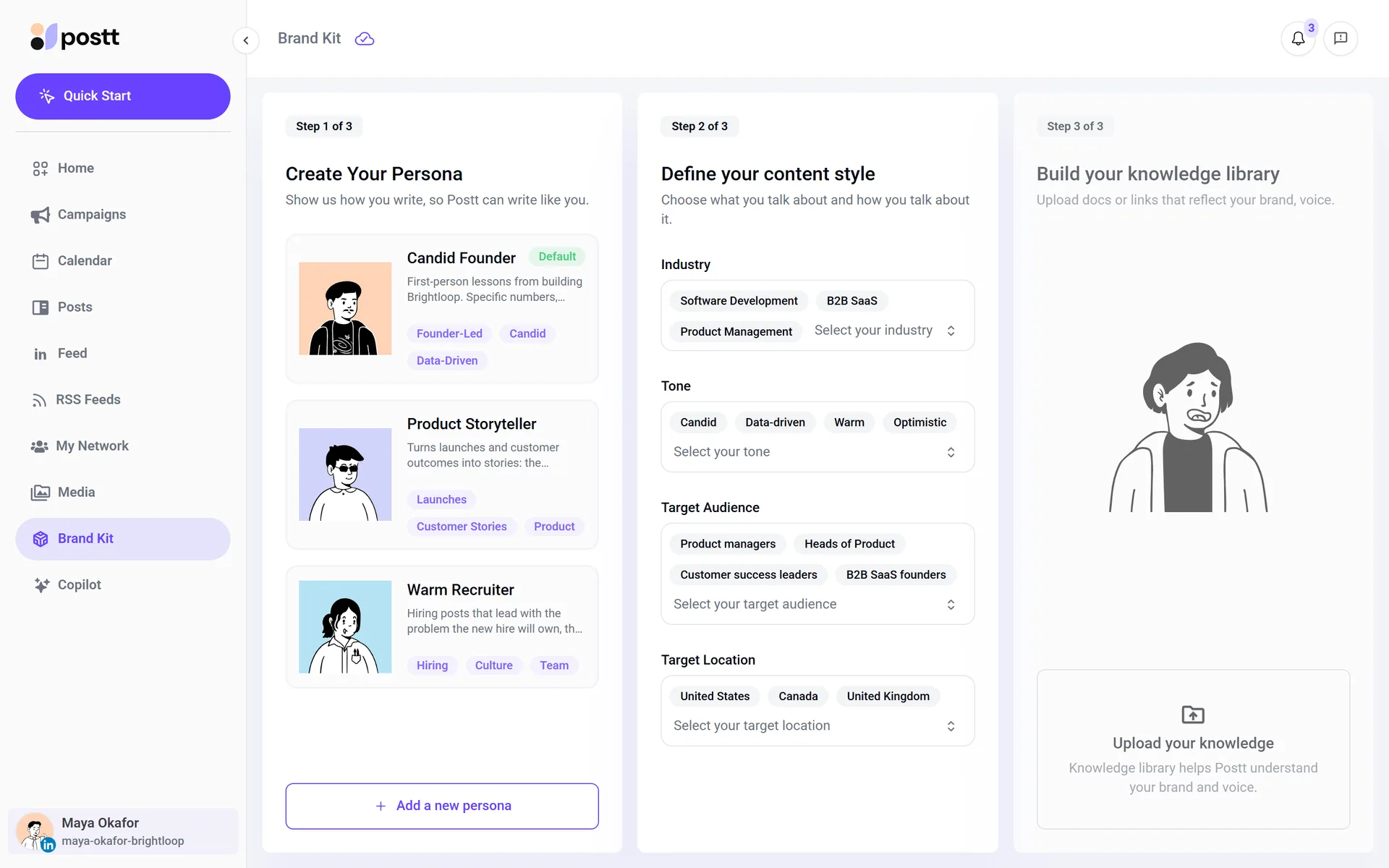 The brand kit: writing personas, content style and a knowledge library.