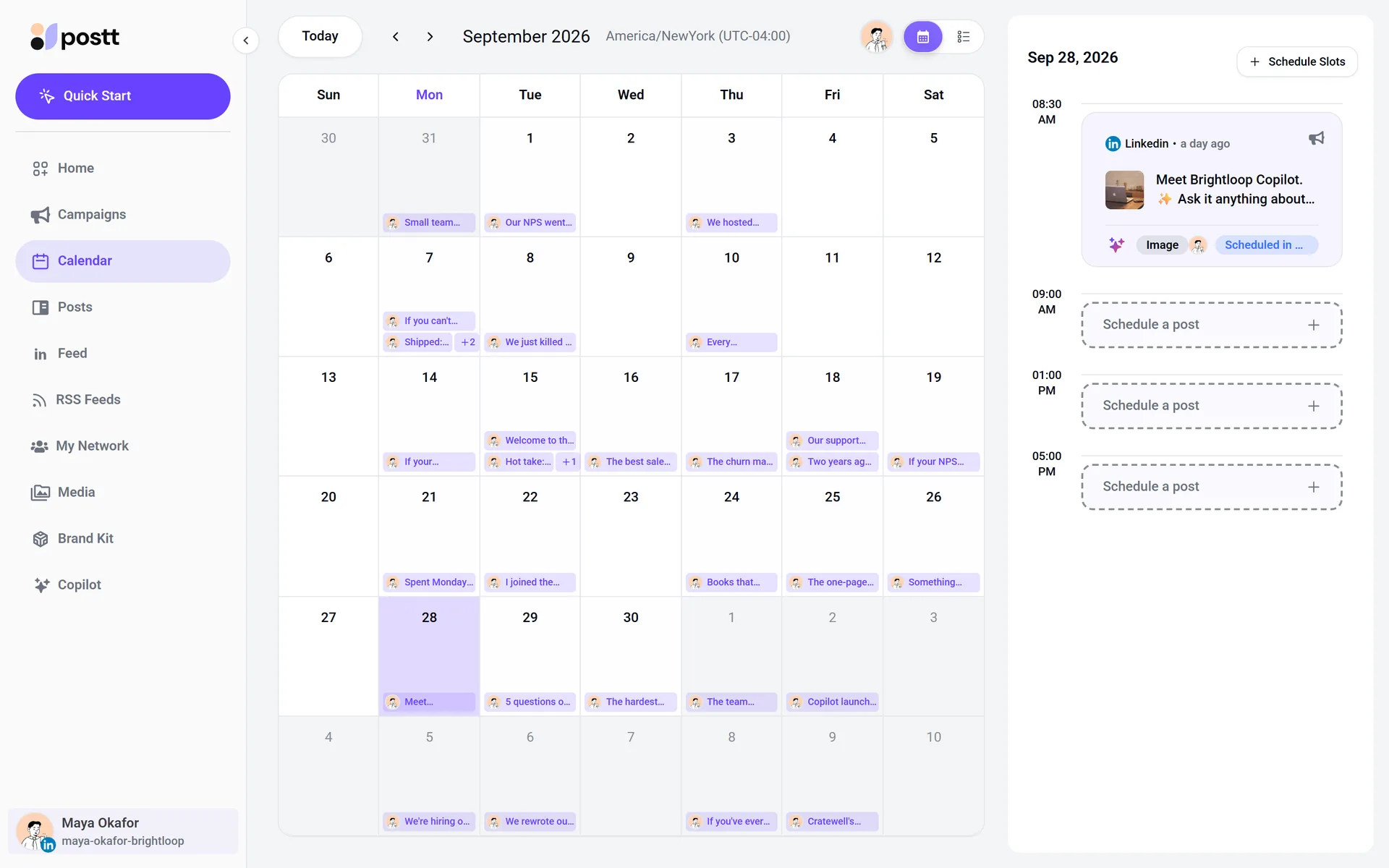 The content calendar, with a day's time slots open.