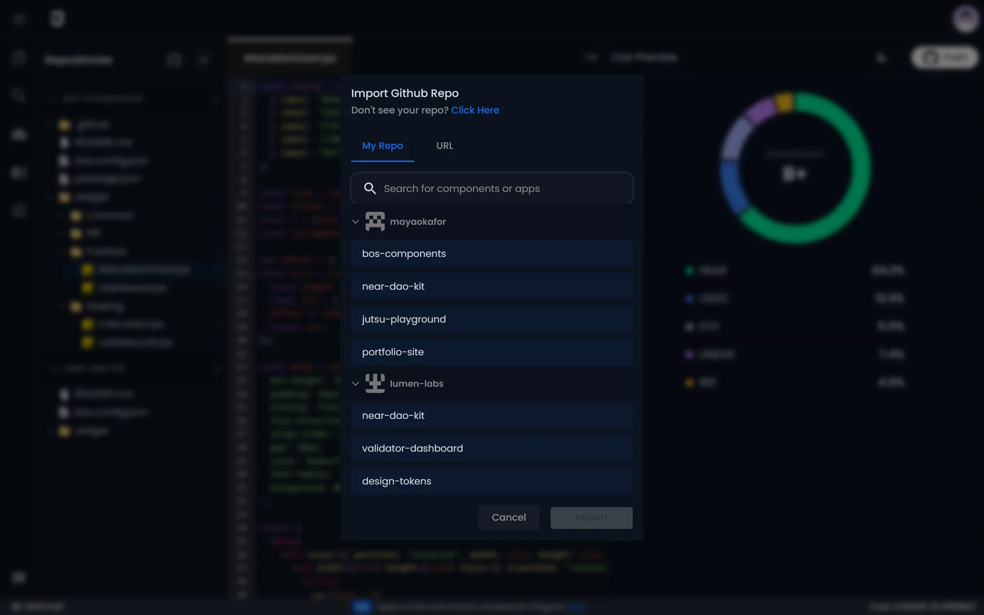 Importing a GitHub repository.