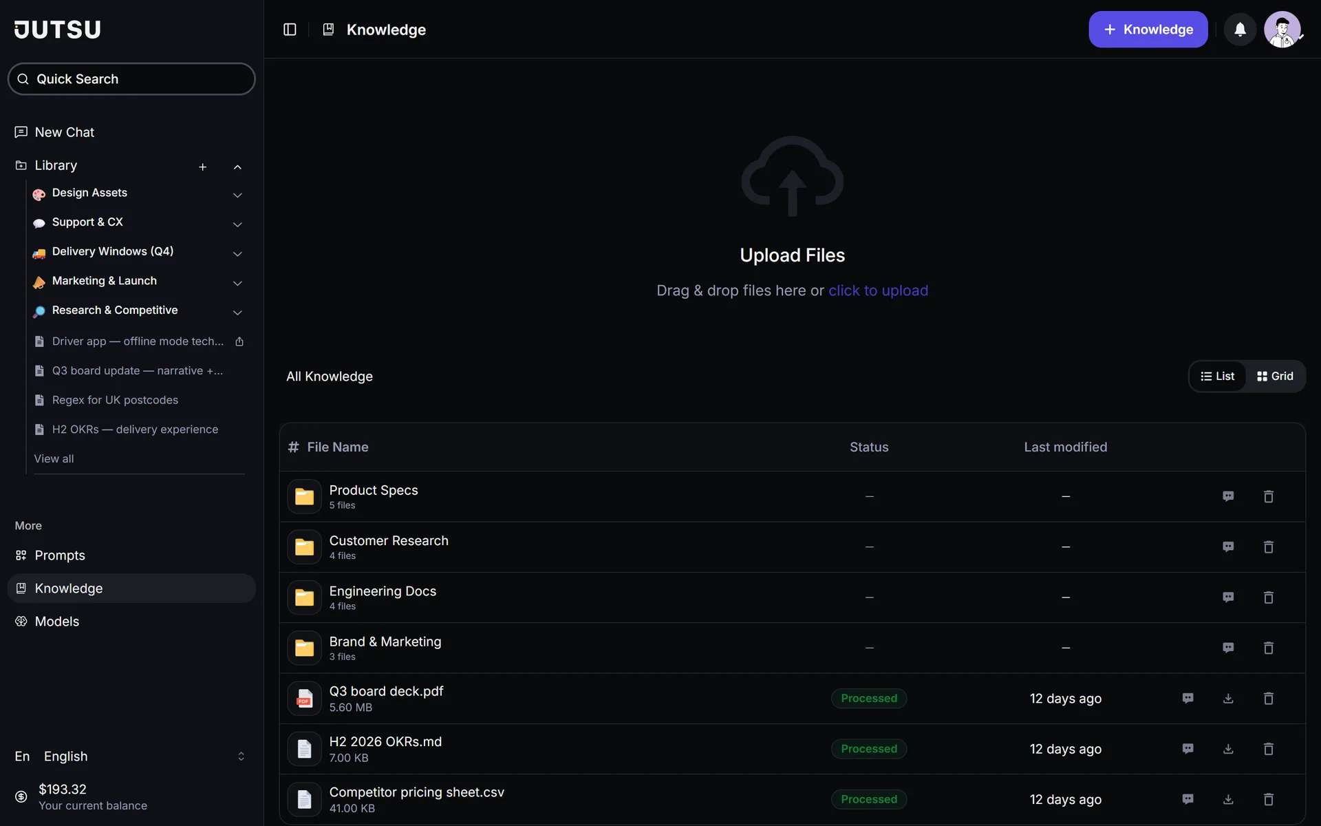 Knowledge bases built from uploaded documents.