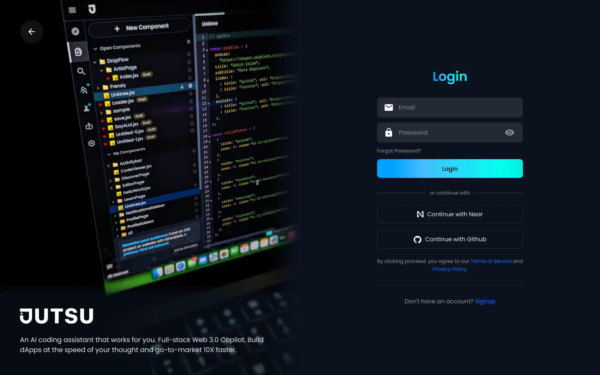 Sign in with email, a NEAR wallet or GitHub.