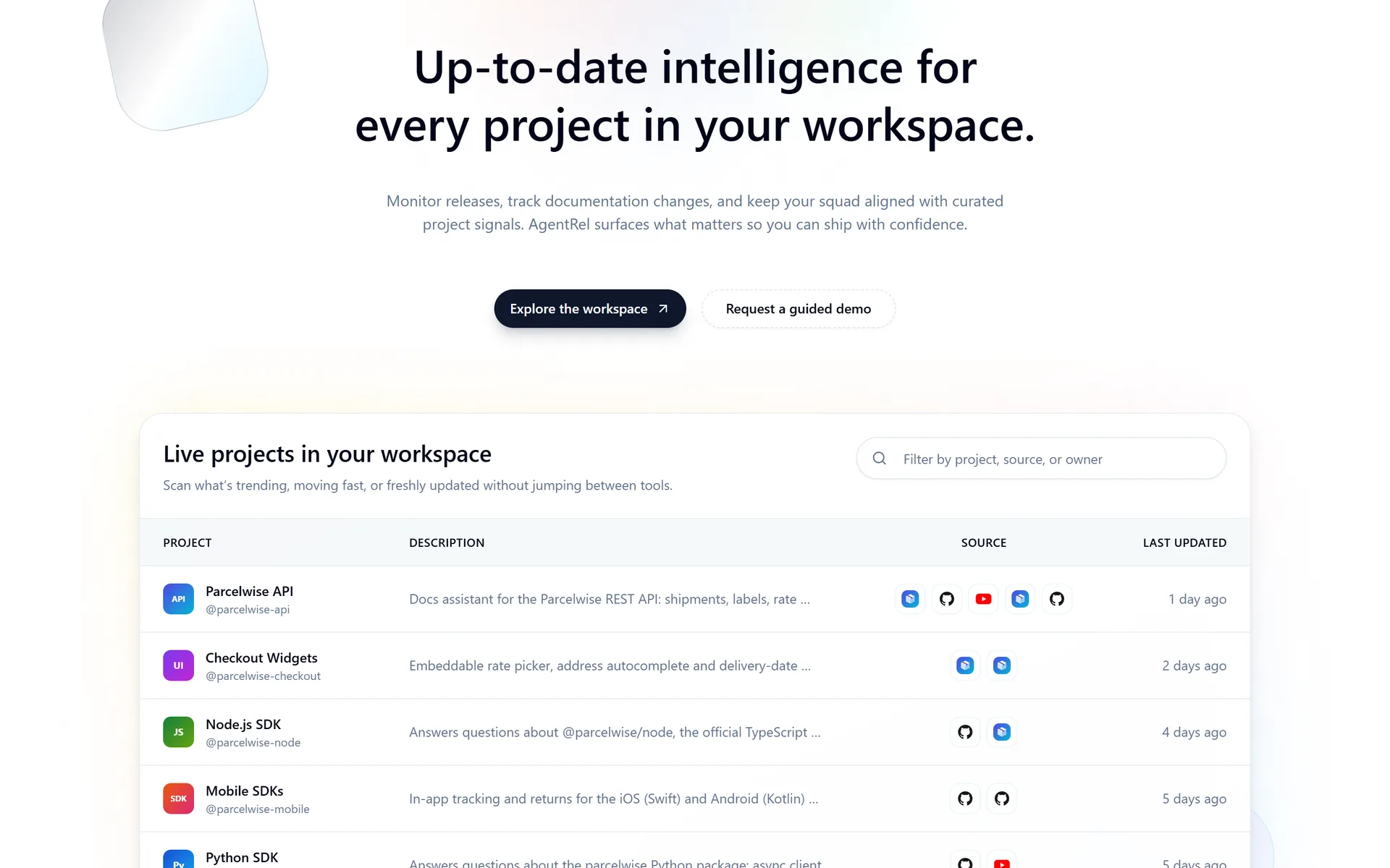 agentrel.com: the hero and the directory of public projects.