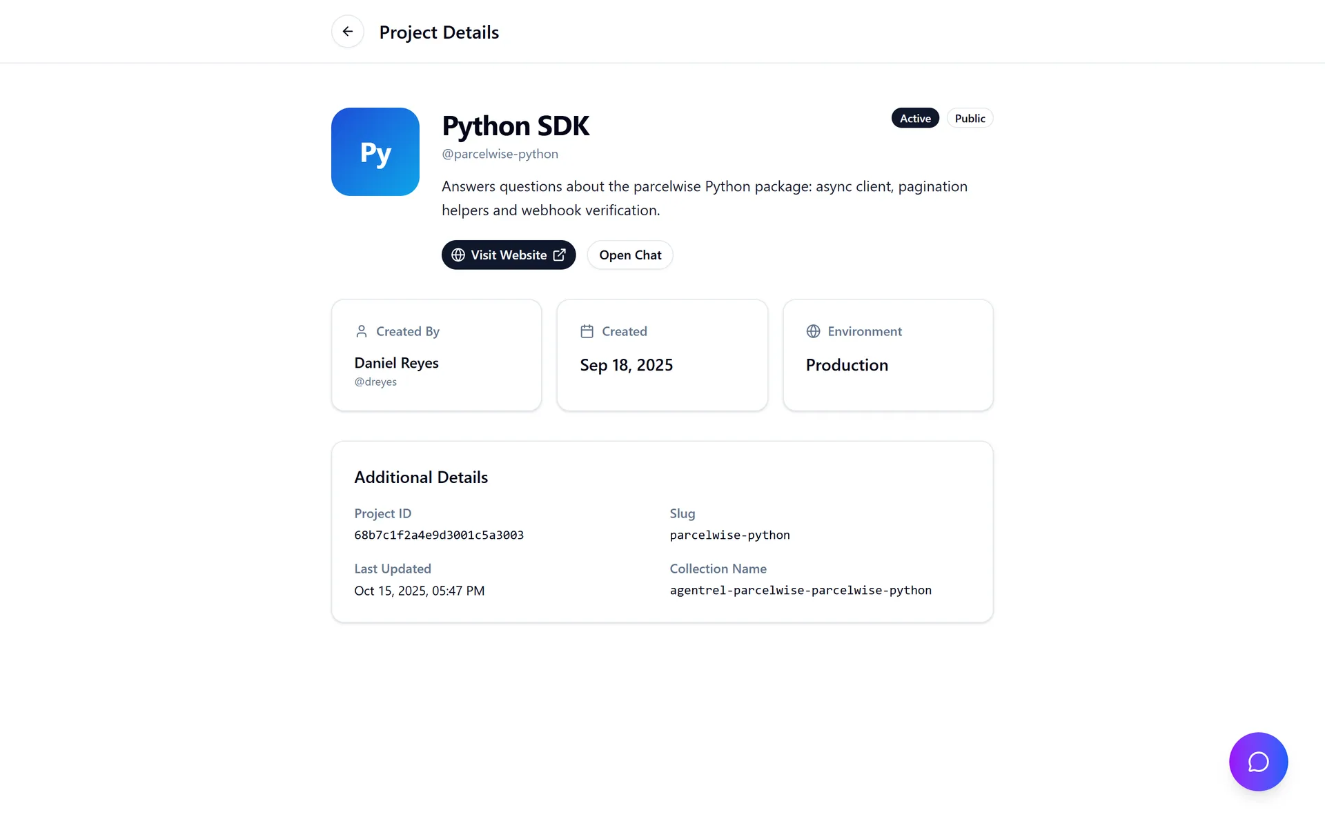 A public project page on agentrel.com.