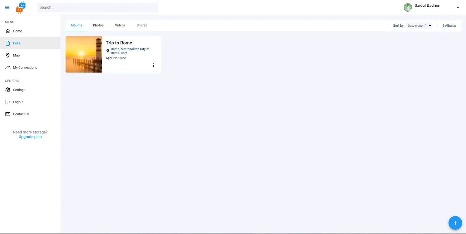 MarseFly: Albums, each with a place and a date.