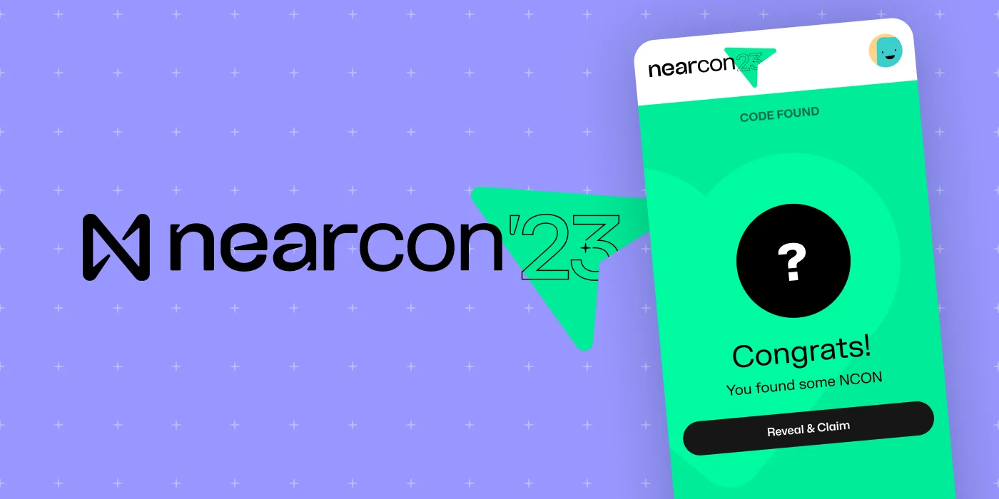 NEAR Foundation's NCON announcement, showing the app's bounty screen: find a code, then reveal and claim your NCON. Image: NEAR Foundation.