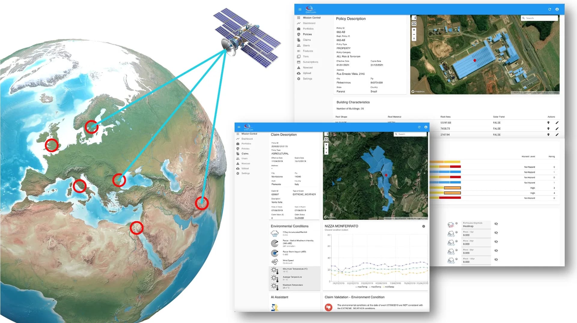 TerraRisk puts satellite imagery next to policy, claim and environmental data. Image: CyStellar.