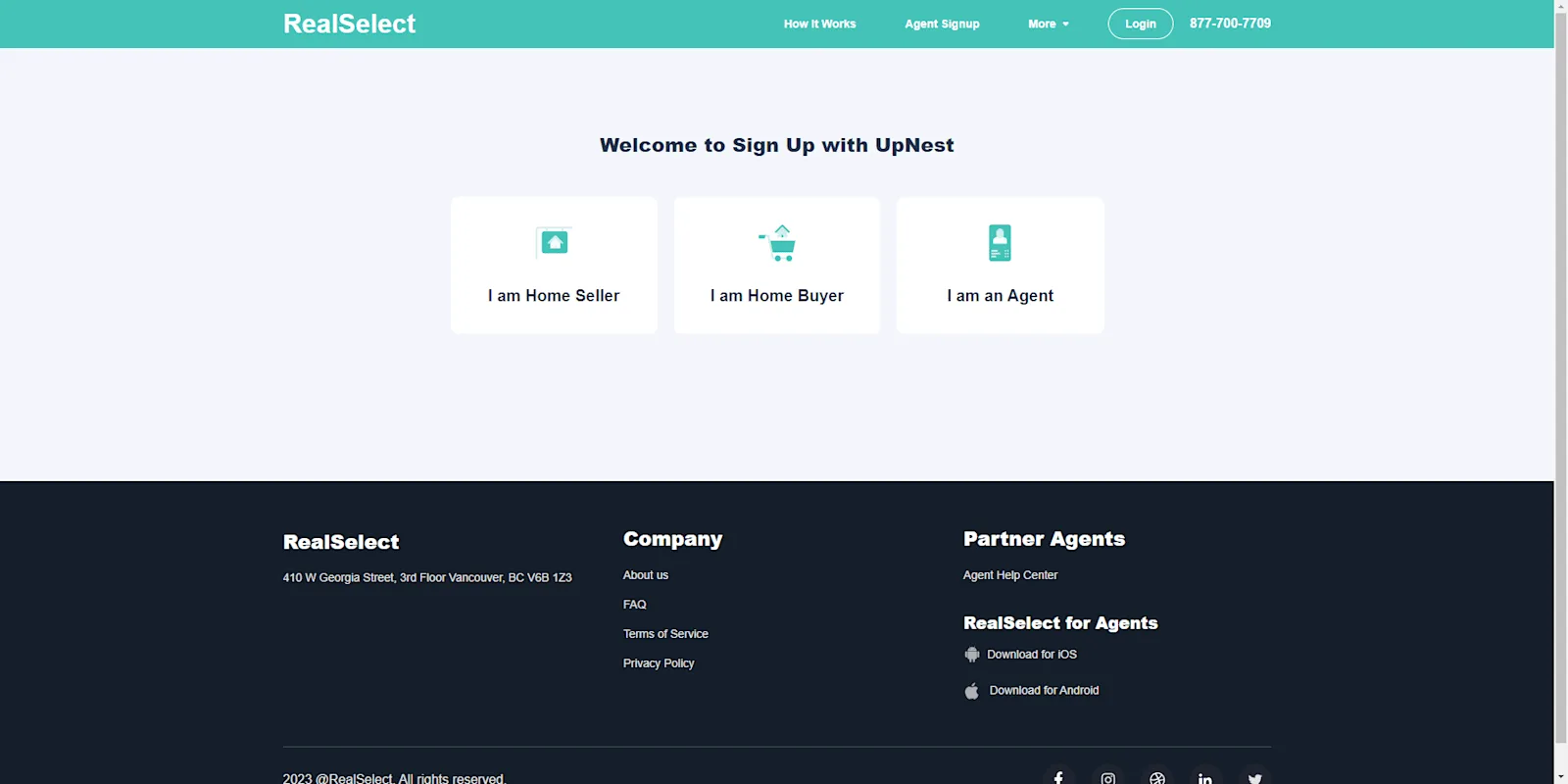 Noven and RealSelect: RealSelect: signing up as a home seller, a buyer or an agent.